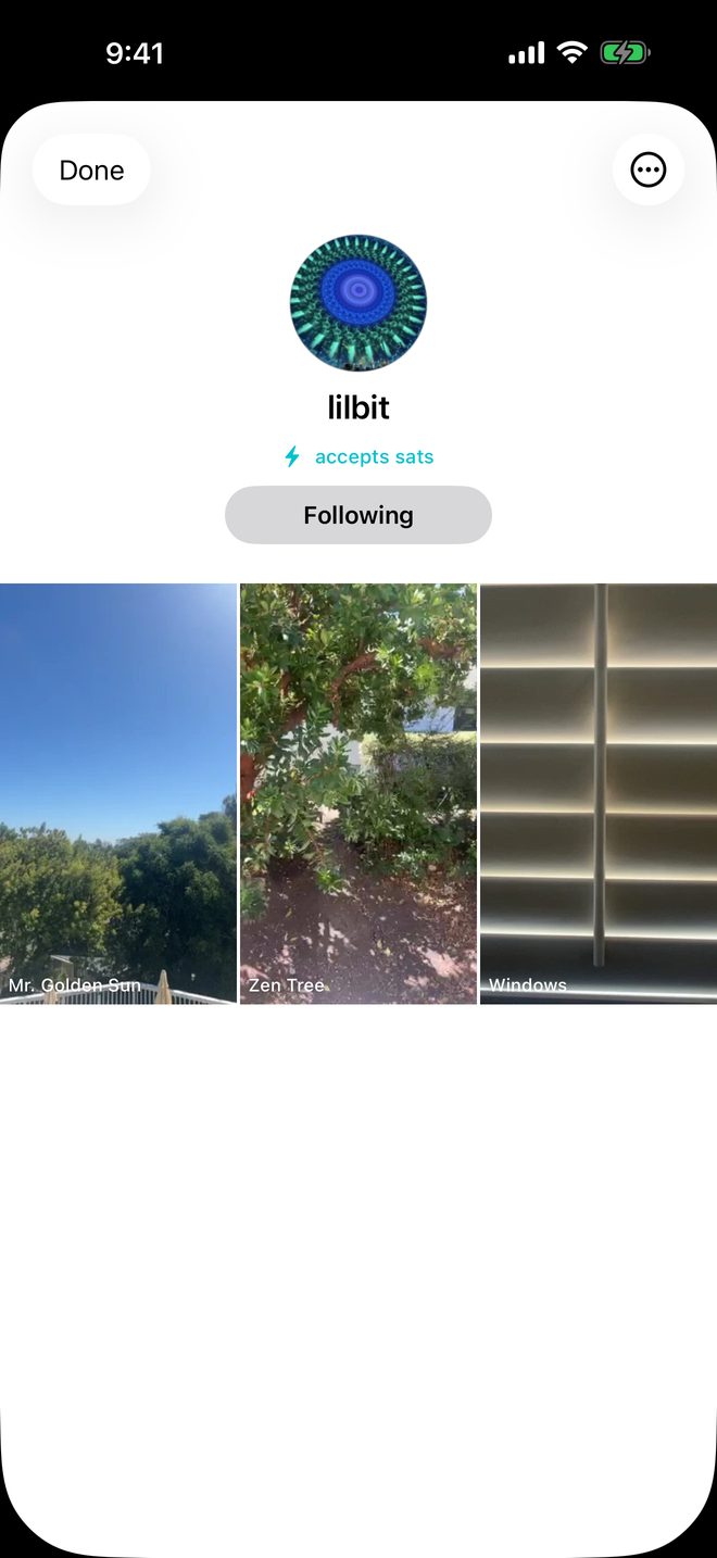 A creator page with a grid of their videos and a Follow button